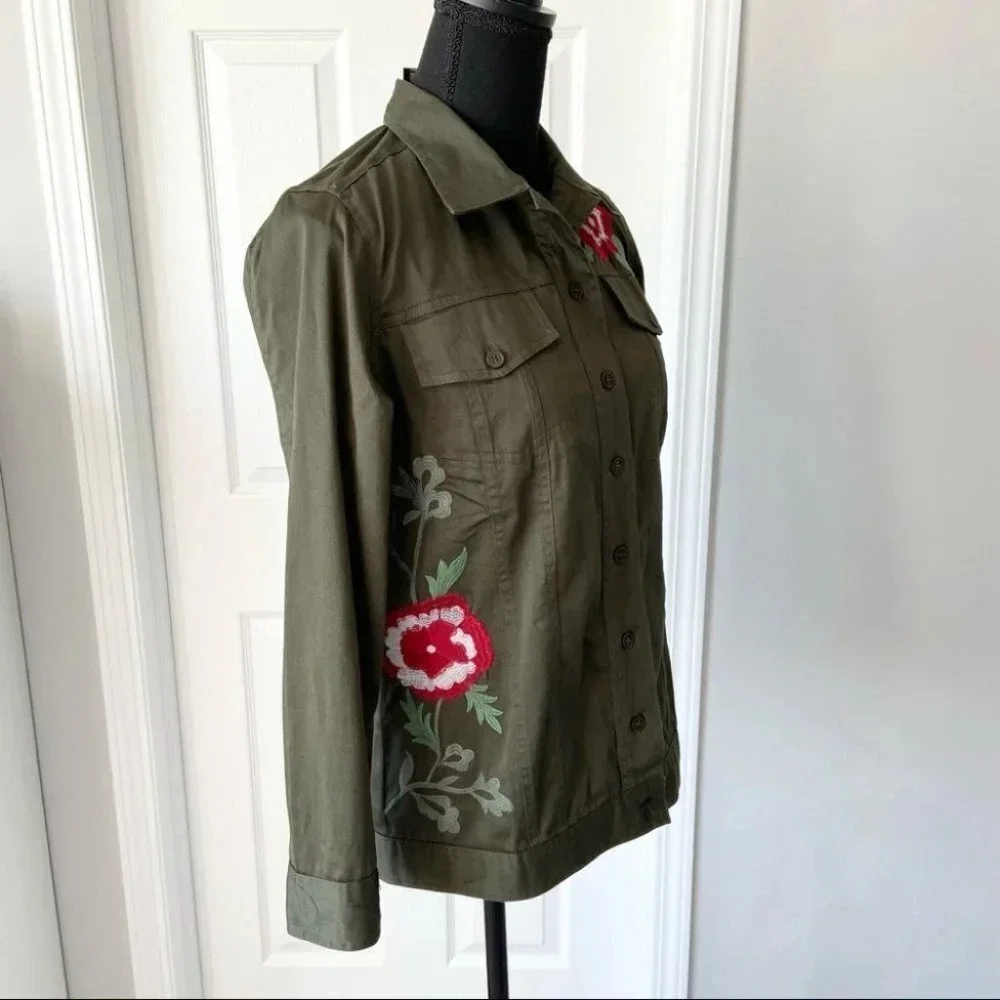 Almatrichi Spain Floral Embroidery Utility Army Jacket